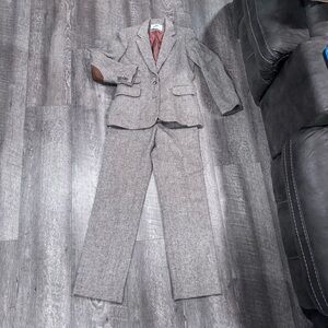 JH Women’s Wool Pant Suite Size 6/7 Dark Brown and Cream with elbow patches